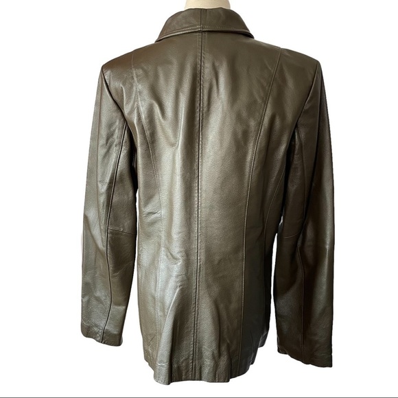 East 5th dark green full  front zip genuine leather jacket with pockets - Picture 4 of 13